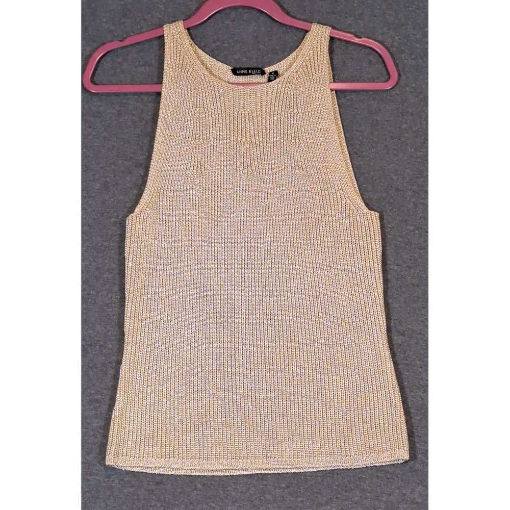 Anne Klein New York Womens Gold Metallic Knit Sleeveless Shell Top Size M 0920